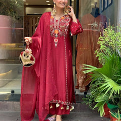 Women's Elegant Cotton Embroidered Kurta Set with Dupatta