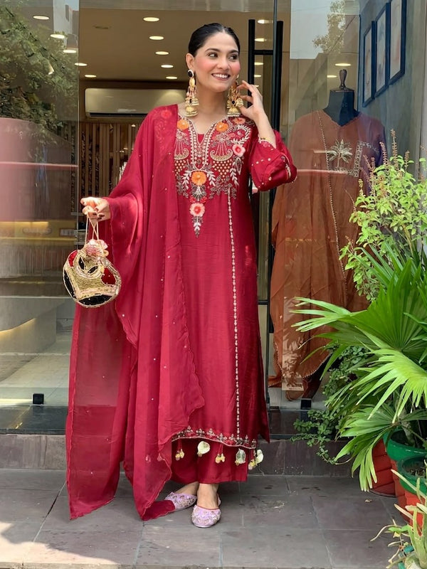 Women's Elegant Cotton Embroidered Kurta Set with Dupatta