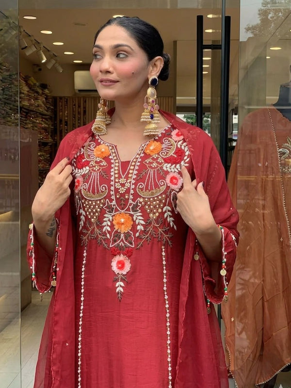 Women's Elegant Cotton Embroidered Kurta Set with Dupatta