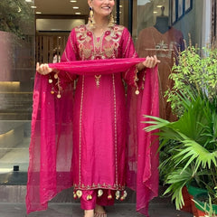 Women's Elegant Cotton Embroidered Kurta Set with Dupatta