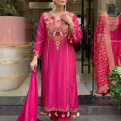 Women's Elegant Cotton Embroidered Kurta Set with Dupatta