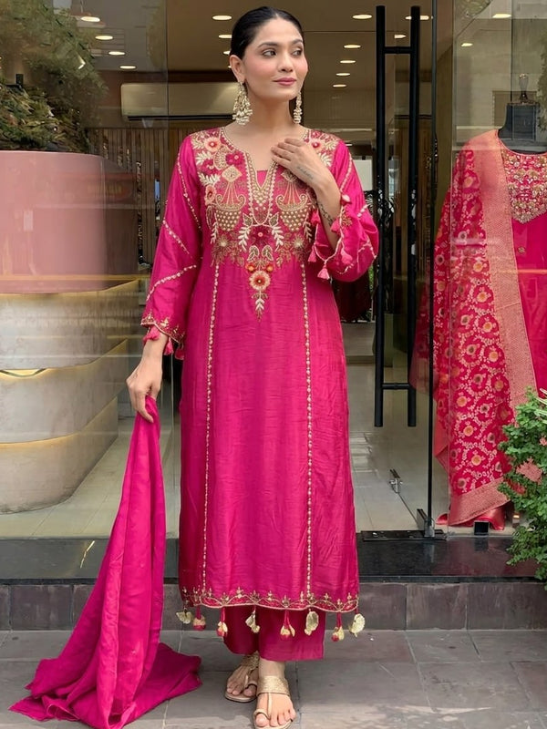 Women's Elegant Cotton Embroidered Kurta Set with Dupatta