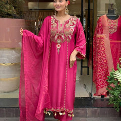 Women's Elegant Cotton Embroidered Kurta Set with Dupatta