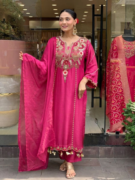 Women's Elegant Cotton Embroidered Kurta Set with Dupatta
