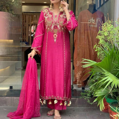 Women's Elegant Cotton Embroidered Kurta Set with Dupatta