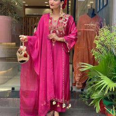 Women's Elegant Cotton Embroidered Kurta Set with Dupatta