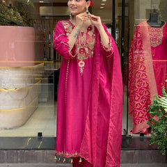 Women's Elegant Cotton Embroidered Kurta Set with Dupatta