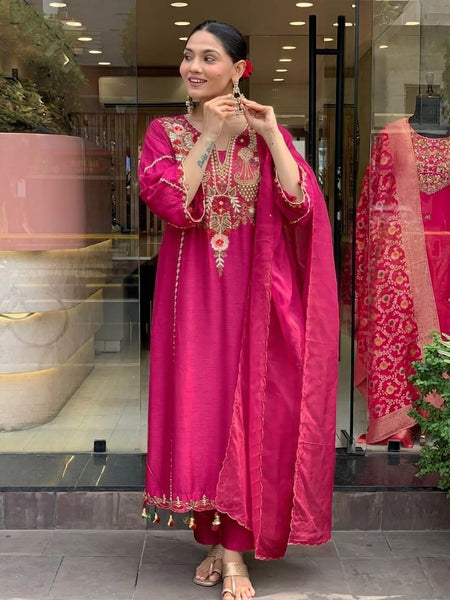 Women's Elegant Cotton Embroidered Kurta Set with Dupatta