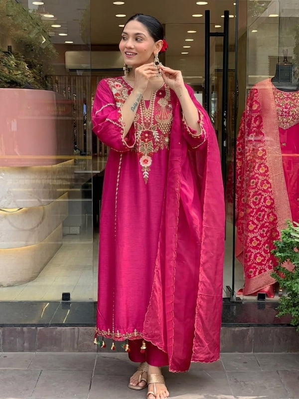 Women's Elegant Cotton Embroidered Kurta Set with Dupatta