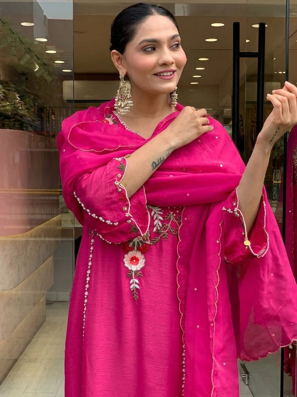 Women's Elegant Cotton Embroidered Kurta Set with Dupatta