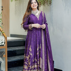 Women's Embroidered Cotton Anarkali Kurta Set with Dupatta