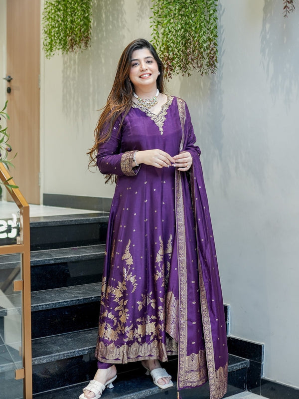 Women's Embroidered Cotton Anarkali Kurta Set with Dupatta