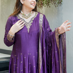 Women's Embroidered Cotton Anarkali Kurta Set with Dupatta
