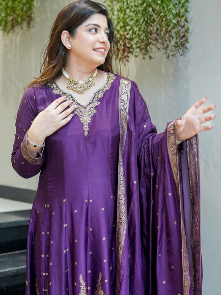 Women's Embroidered Cotton Anarkali Kurta Set with Dupatta