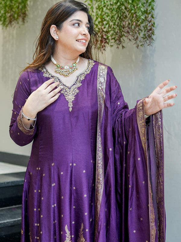 Women's Embroidered Cotton Anarkali Kurta Set with Dupatta