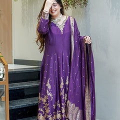 Women's Embroidered Cotton Anarkali Kurta Set with Dupatta