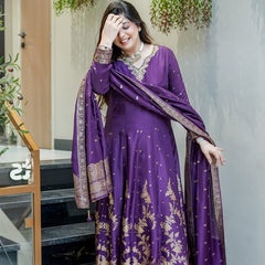 Women's Embroidered Cotton Anarkali Kurta Set with Dupatta