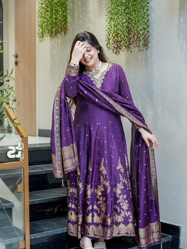 Women's Embroidered Cotton Anarkali Kurta Set with Dupatta