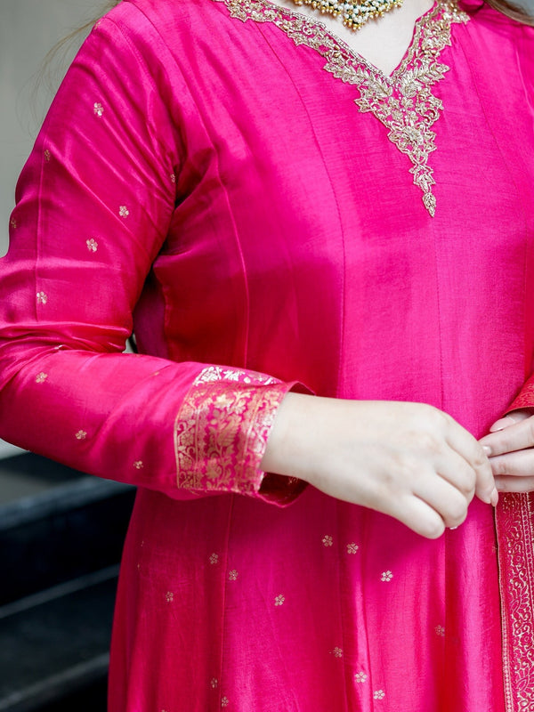 Women's Embroidered Cotton Anarkali Kurta Set with Dupatta