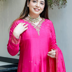 Women's Embroidered Cotton Anarkali Kurta Set with Dupatta