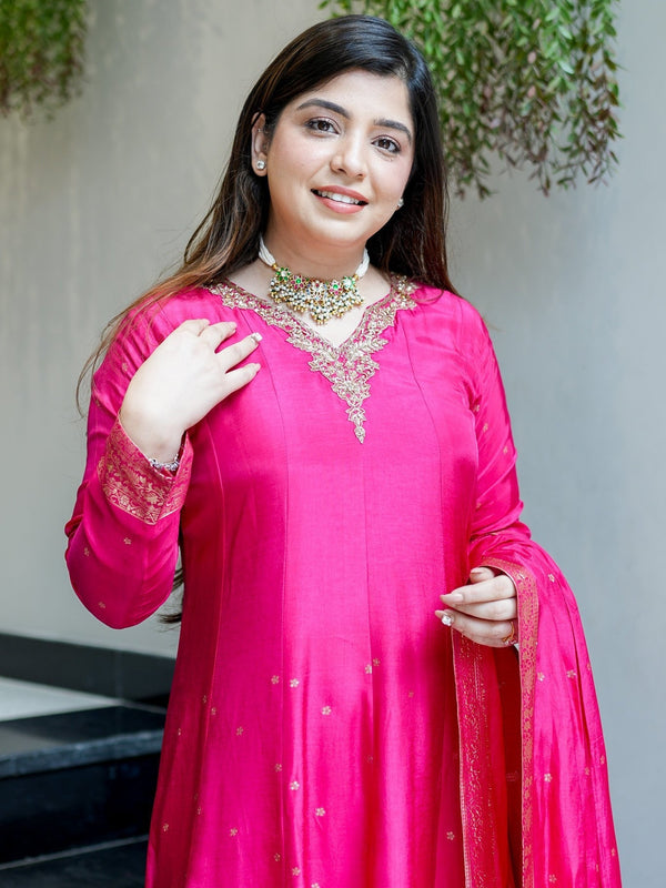 Women's Embroidered Cotton Anarkali Kurta Set with Dupatta