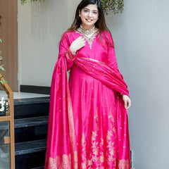 Women's Embroidered Cotton Anarkali Kurta Set with Dupatta