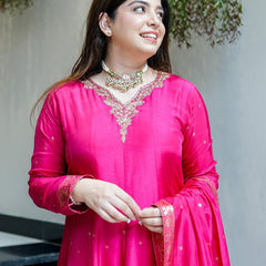 Women's Embroidered Cotton Anarkali Kurta Set with Dupatta