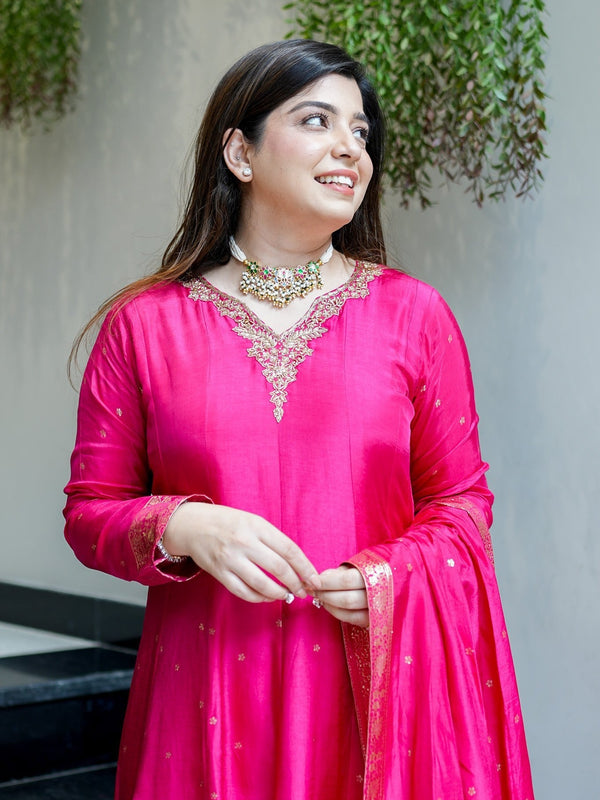 Women's Embroidered Cotton Anarkali Kurta Set with Dupatta
