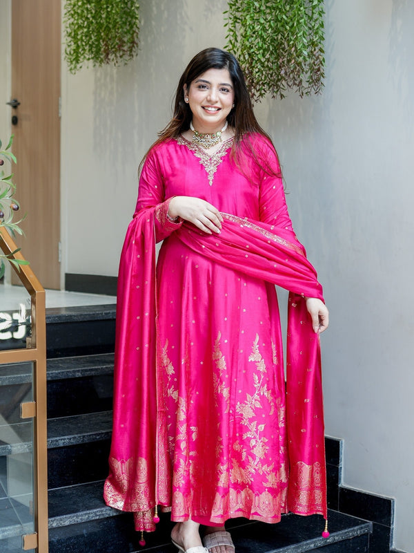 Women's Embroidered Cotton Anarkali Kurta Set with Dupatta