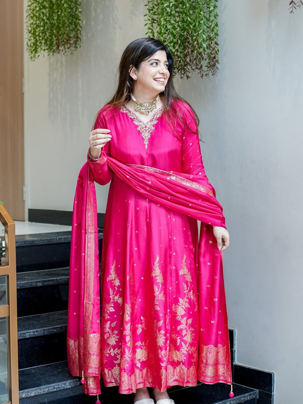 Women's Embroidered Cotton Anarkali Kurta Set with Dupatta