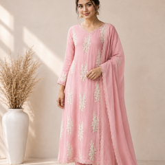 Women's Embroidered Straight Kurta Set with Dupatta