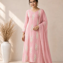 Women's Embroidered Straight Kurta Set with Dupatta