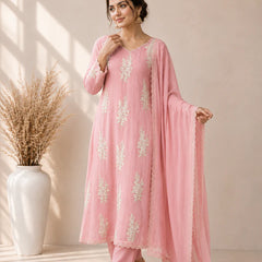 Women's Embroidered Straight Kurta Set with Dupatta