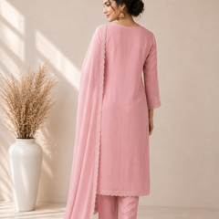 Women's Embroidered Straight Kurta Set with Dupatta