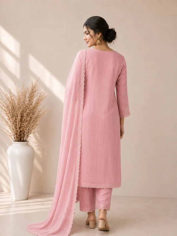 Women's Embroidered Straight Kurta Set with Dupatta