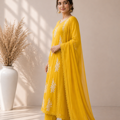 Women's Embroidered Straight Kurta Set with Dupatta