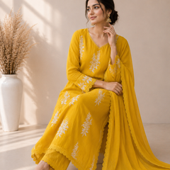 Women's Embroidered Straight Kurta Set with Dupatta