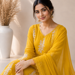 Women's Embroidered Straight Kurta Set with Dupatta