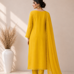 Women's Embroidered Straight Kurta Set with Dupatta