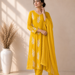 Women's Embroidered Straight Kurta Set with Dupatta